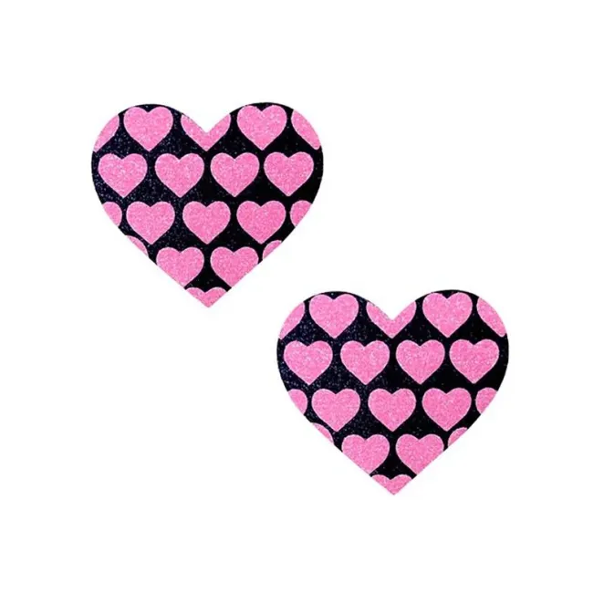Neva Nude Pink Heart UV Valentines Black Glitter Heart Nipztix Pasties (70965) | SlipDix.com