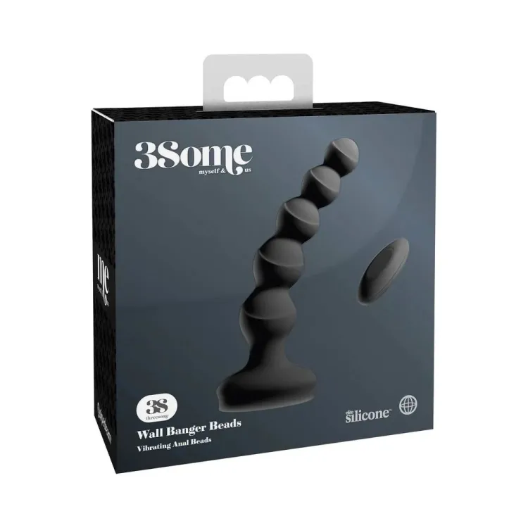 3Some Wall Banger Vibrating Anal Beads with Remote Black