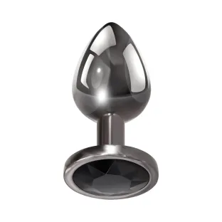 Anal Metal Butt Plug with Black Gem Small