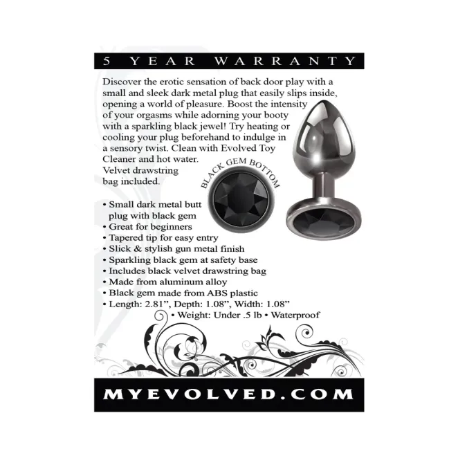 Anal Metal Butt Plug with Black Gem Small