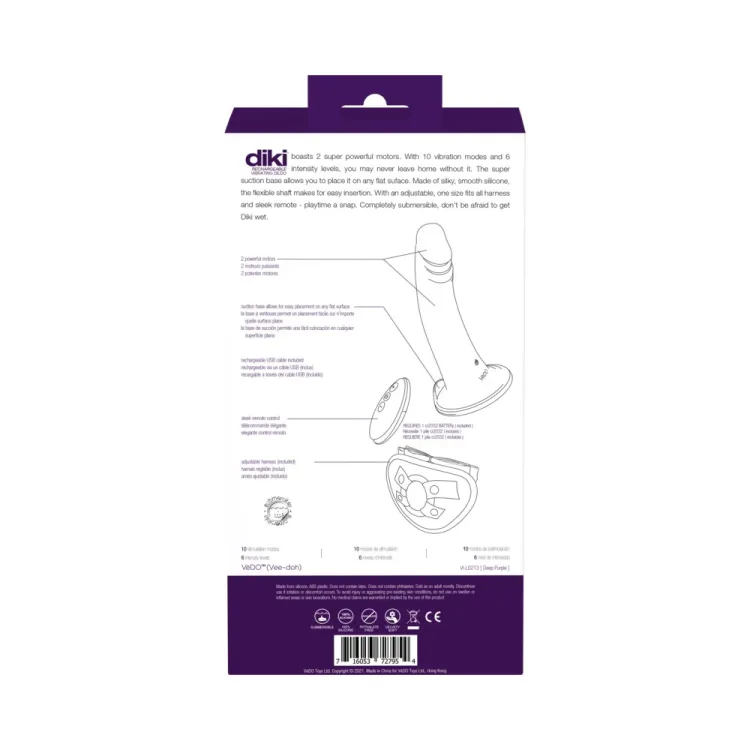 VeDO Diki Vibrating Dildo with Harness Purple
