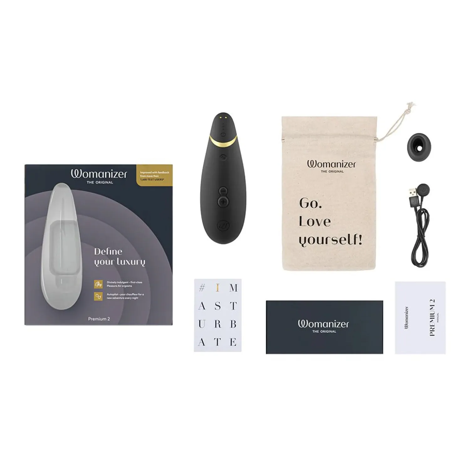 Womanizer Premium 2 Silicone Luxurious Pleasure Air Clitoral Stimulator Black