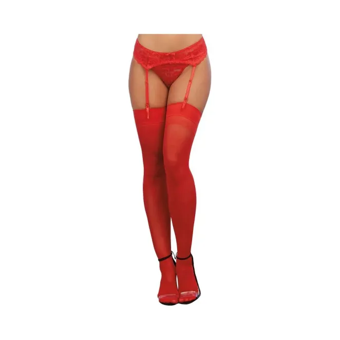 Dreamgirl Sheer Thigh-High Stockings With Plain Top and Back Seam Red