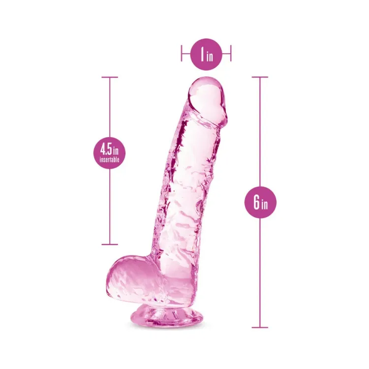 6 in. Crystalline Realistic Dildo with Balls Rose