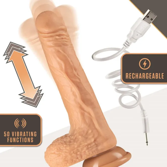 7.5 Inch Realistic Vibrating & Thumping Silicone Dildo with Balls & Remote Beige