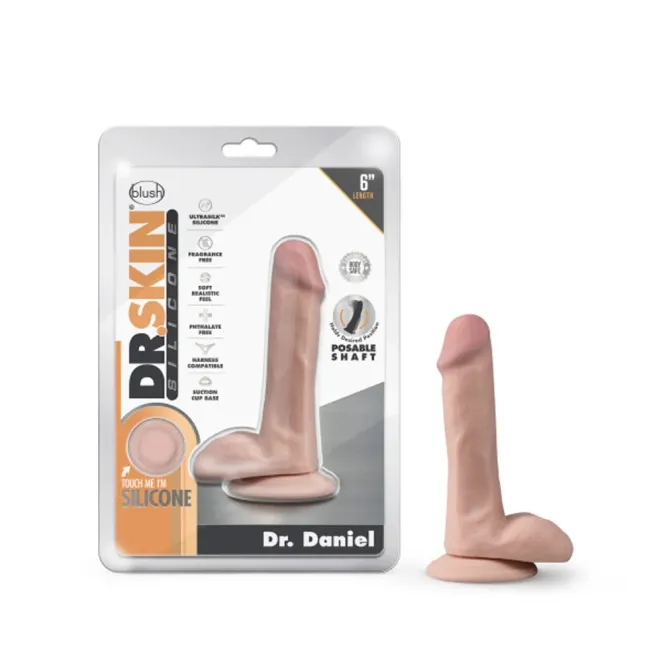 6.5 Inch Posable Silicone Dildo with Balls Beige