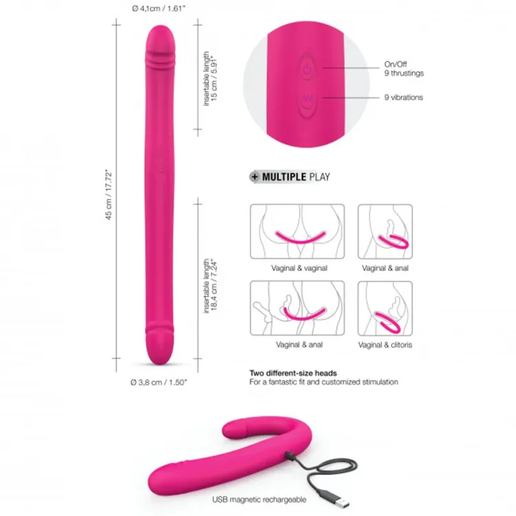 17.7 in. Dorcel Orgasmic Double Thrusting & Vibrating Double Dildo Pink 17.7 in. Dorcel Orgasmic Double Thrusting & Vibrating Double Dildo Pink