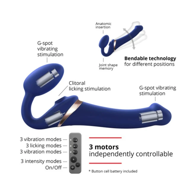 Strap-On-Me Multi Orgasm Bendable Vibrating Strapless Strap-On with Remote Blue M