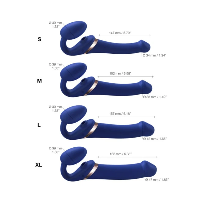 Strap-On-Me Multi Orgasm Bendable Vibrating Strapless Strap-On with Remote Blue M