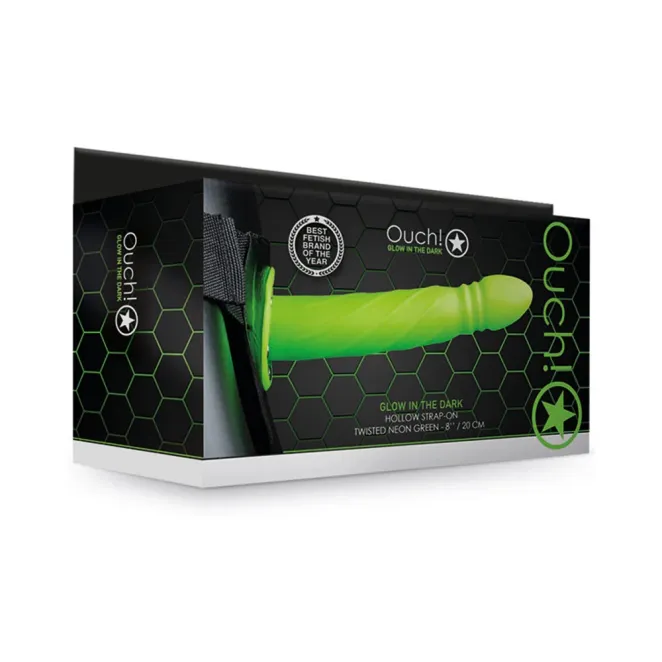 Twisted 8 Inch Glow In The Dark Hollow Strap-On Neon Green