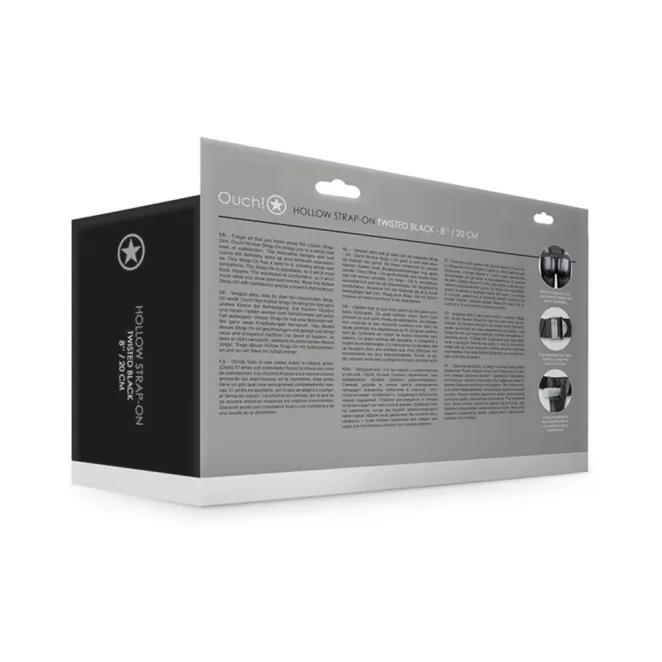 Textured Curved 8 Inch Hollow Strap-On with Adjustable Harness Black