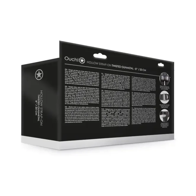 Textured Curved 8 Inch Hollow Strap-On with Adjustable Harness Gunmetal