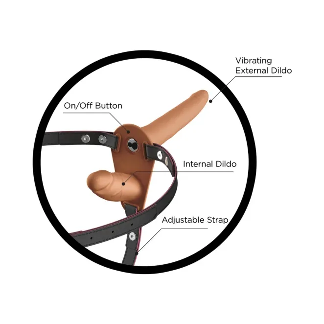 Double Dickin 6 Inch Vibrating Dual Strap-On with Harness Vanilla