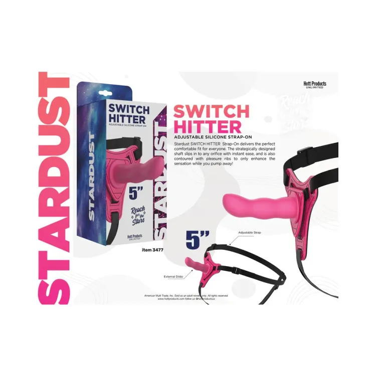 Stardust Switch Hitter Silicone Strap-On Dildo with Harness 5 in. Pink Stardust Switch Hitter Silicone Strap-On Dildo with Harness 5 in. Pink