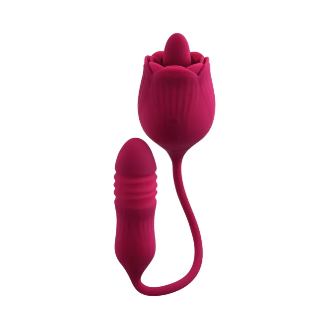 Thrusting Bullet & Flicking Tongue Rose Vibrator