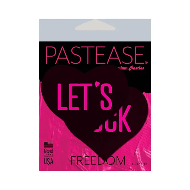 Pastease Love: "Let s Fuck" Black Heart on Neon Pink Base Nipple Pasties (84074) | SlipDix.com