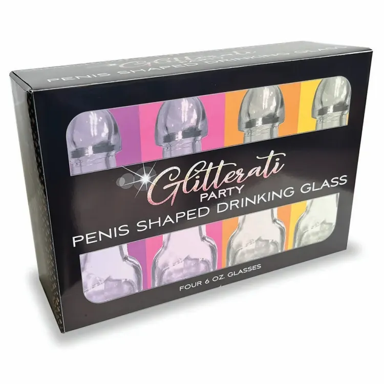 Glitterati Party 6 oz. Penis Shaped Drinking Glass 4-Pack Glitterati Party 6 oz. Penis Shaped Drinking Glass 4-Pack