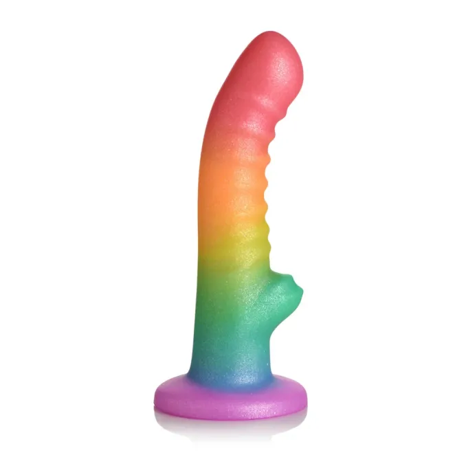 6 Inch Ribbed Silicone Dildo with Suction Cup Rainbow