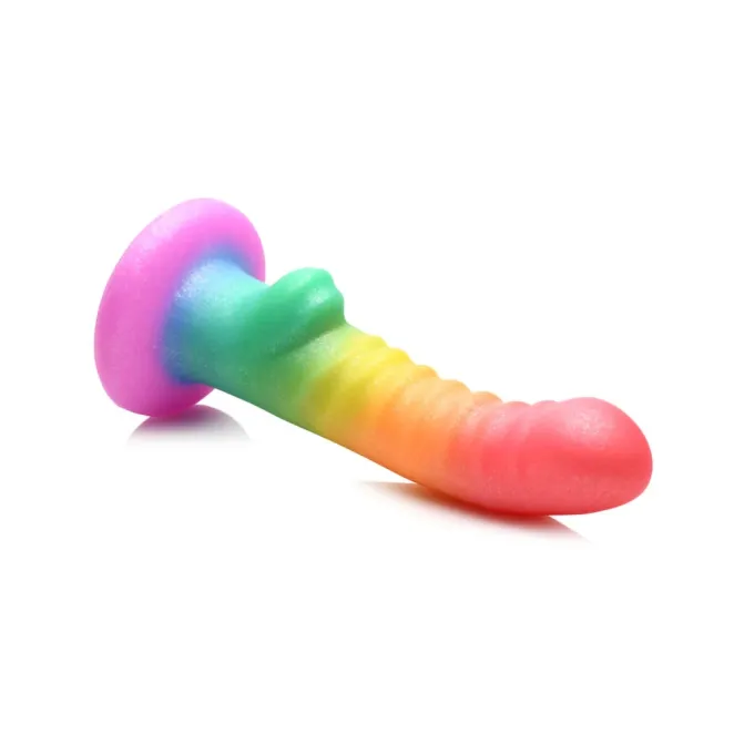 6 Inch Ribbed Silicone Dildo with Suction Cup Rainbow