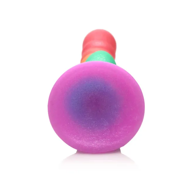 6 Inch Ribbed Silicone Dildo with Suction Cup Rainbow