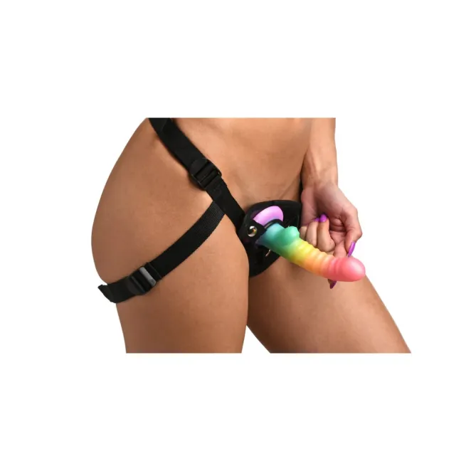 6 Inch Ribbed Silicone Dildo with Suction Cup Rainbow