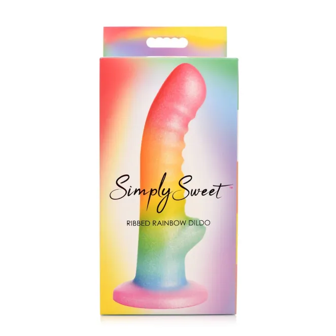 6 Inch Ribbed Silicone Dildo with Suction Cup Rainbow