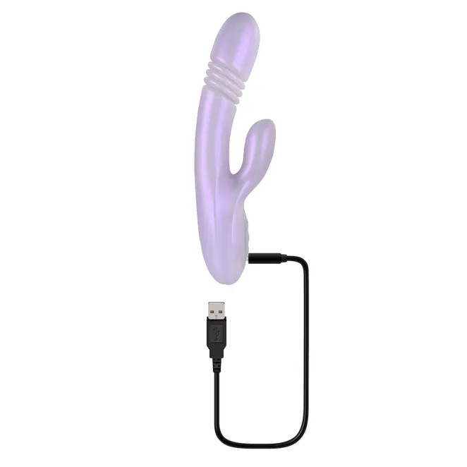 Playboy Bumping Bunny Thrusting Warming Silicone Dual Stim Vibrator Opal