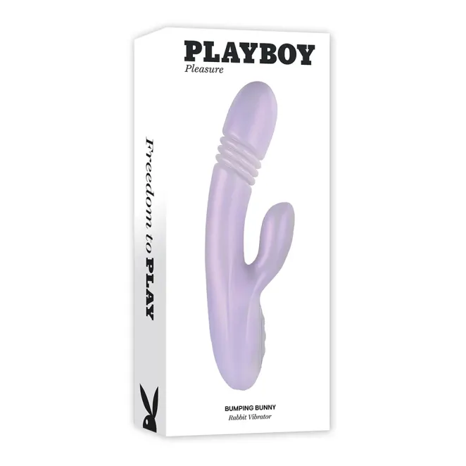 Playboy Bumping Bunny Thrusting Warming Silicone Dual Stim Vibrator Opal