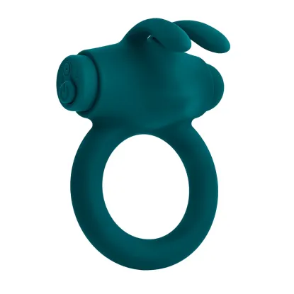 Playboy Bunny Buzzer Vibrating Silicone Cock Ring with Clit Stimulator Teal