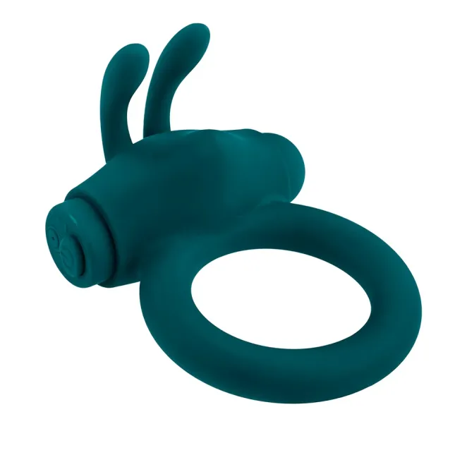 Playboy Bunny Buzzer Vibrating Silicone Cock Ring with Clit Stimulator Teal