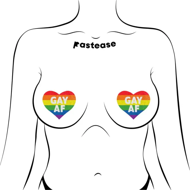 Pastease Glitter  Gay AF  Heart Pasties Rainbow (86961) | SlipDix.com