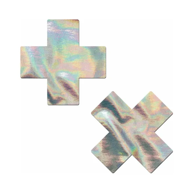 Pastease Holographic Crosses Pasties Silver (86972) | SlipDix.com