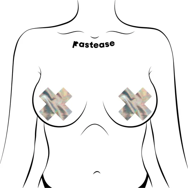 Pastease Holographic Crosses Pasties Silver (86972) | SlipDix.com