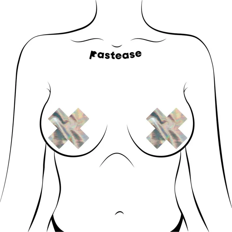 Pastease Holographic Crosses Pasties Silver (86972) by Pastease | Pasties | SlipDix.com Pastease Holographic Crosses Pasties Silver (86972) | SlipDix.com