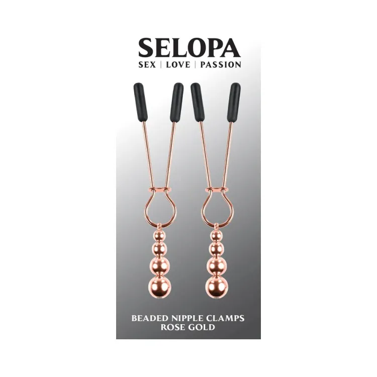 Selopa Beaded Nipple Clamps in Rose Gold Selopa Beaded Nipple Clamps in Rose Gold