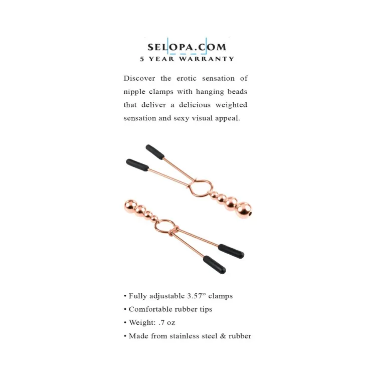 Selopa Beaded Nipple Clamps in Rose Gold Selopa Beaded Nipple Clamps in Rose Gold