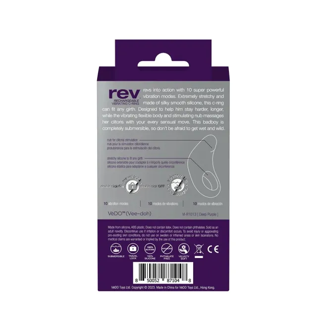 VeDO Rev Vibrating Couples Cock Ring with Clitoral Stimulator Purple