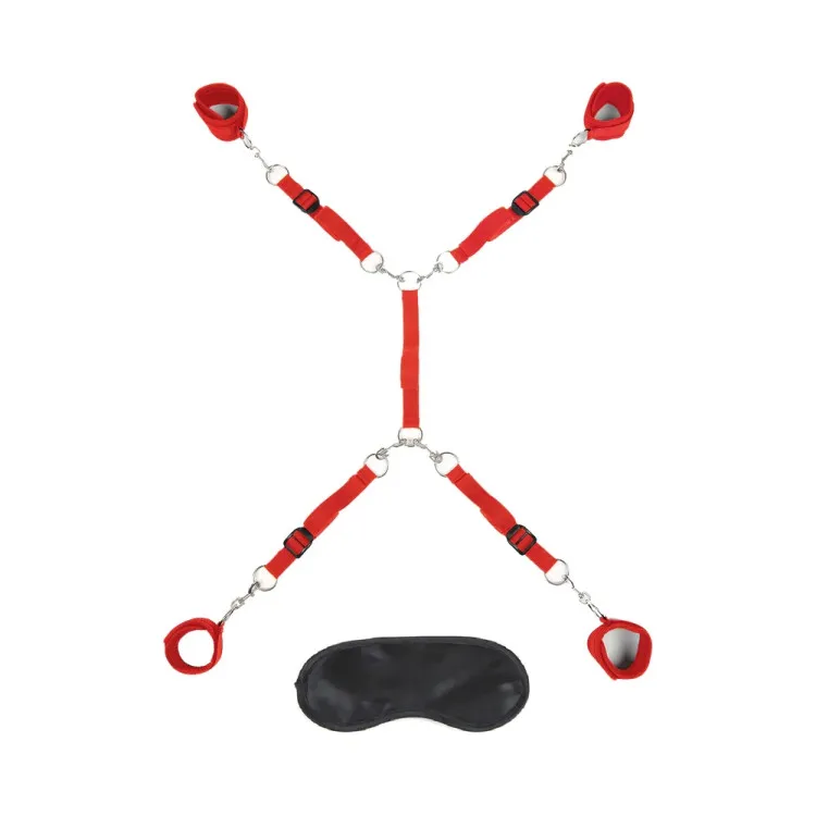Lux Fetish Bed Spreader Restraint Set 7-Pc Red Lux Fetish Bed Spreader Restraint Set 7-Pc Red