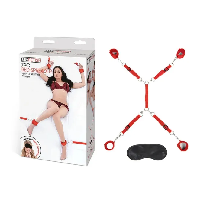 Lux Fetish Bed Spreader Restraint Set 7-Pc Red