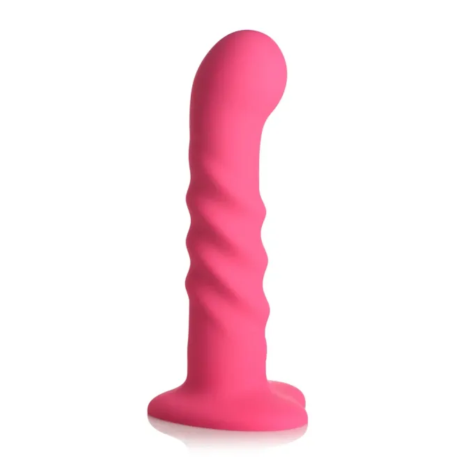6.5 Inch Ribbed Silicone Vibrating Dildo with Remote Pink