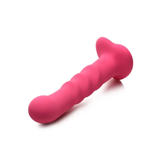 6.5 Inch Ribbed Silicone Vibrating Dildo with Remote Pink