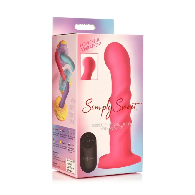 6.5 Inch Ribbed Silicone Vibrating Dildo with Remote Pink