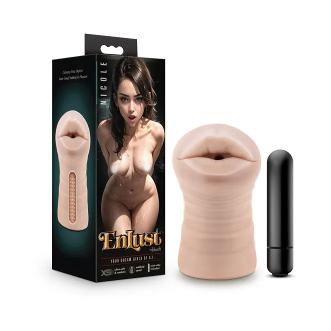 EnLust Nicole Vibrating Mouth Pocket Stroker Beige