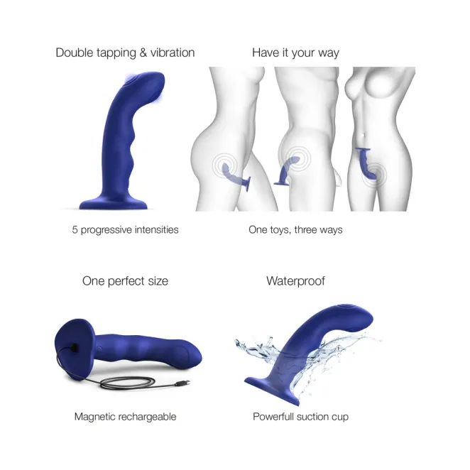 6 Inch Silicone Tapping Vibrating Dildo with Suction Cup Blue