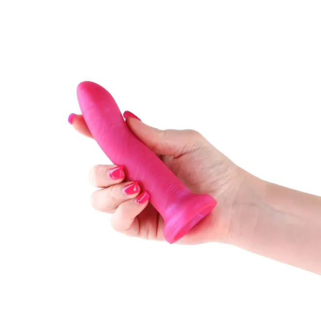 5 Inch Charlie Curved Metallic Silicone Dildo Pink