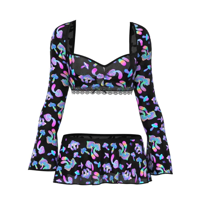 Magic Silk Hazy Dayz Crop Top Skirt & G-String Set Mushroom