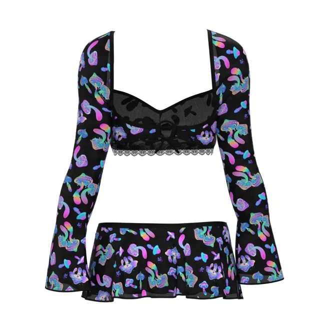 Magic Silk Hazy Dayz Crop Top Skirt & G-String Set Mushroom