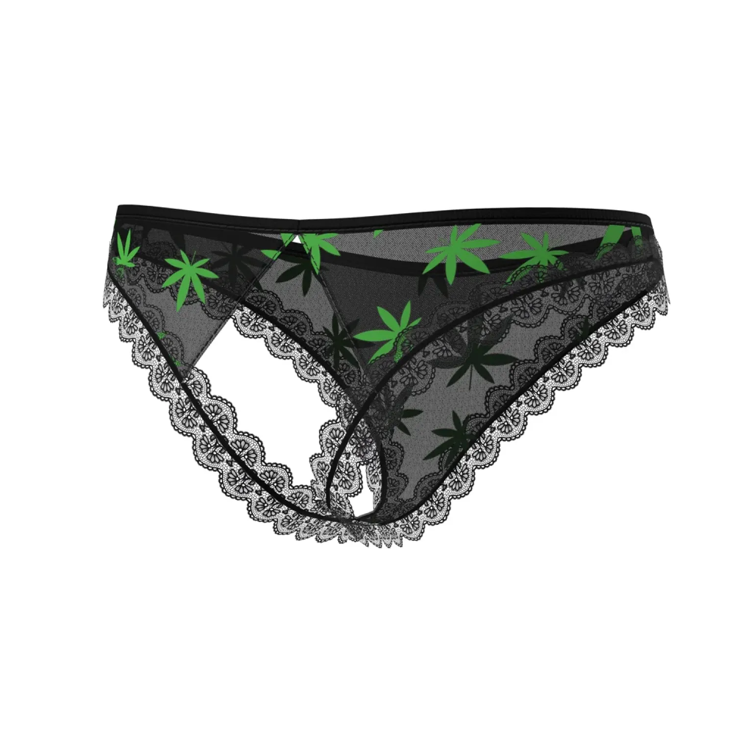 Magic Silk Hazy Dayz Crotchless Panty with Open Back Pot Leaf