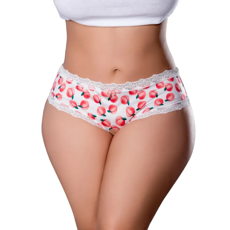 Magic Silk Sweet Treats Crotchless Boy Short with Lube Peach Magic Silk Sweet Treats Crotchless Boy Short with Lube Peach