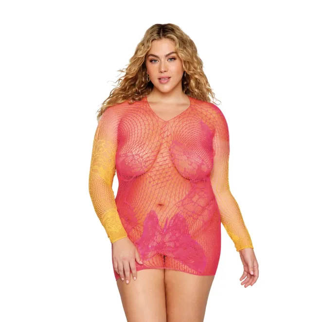 Dreamgirl Versatile Butterfly Fishnet Bodystocking Watermelon Mimosa